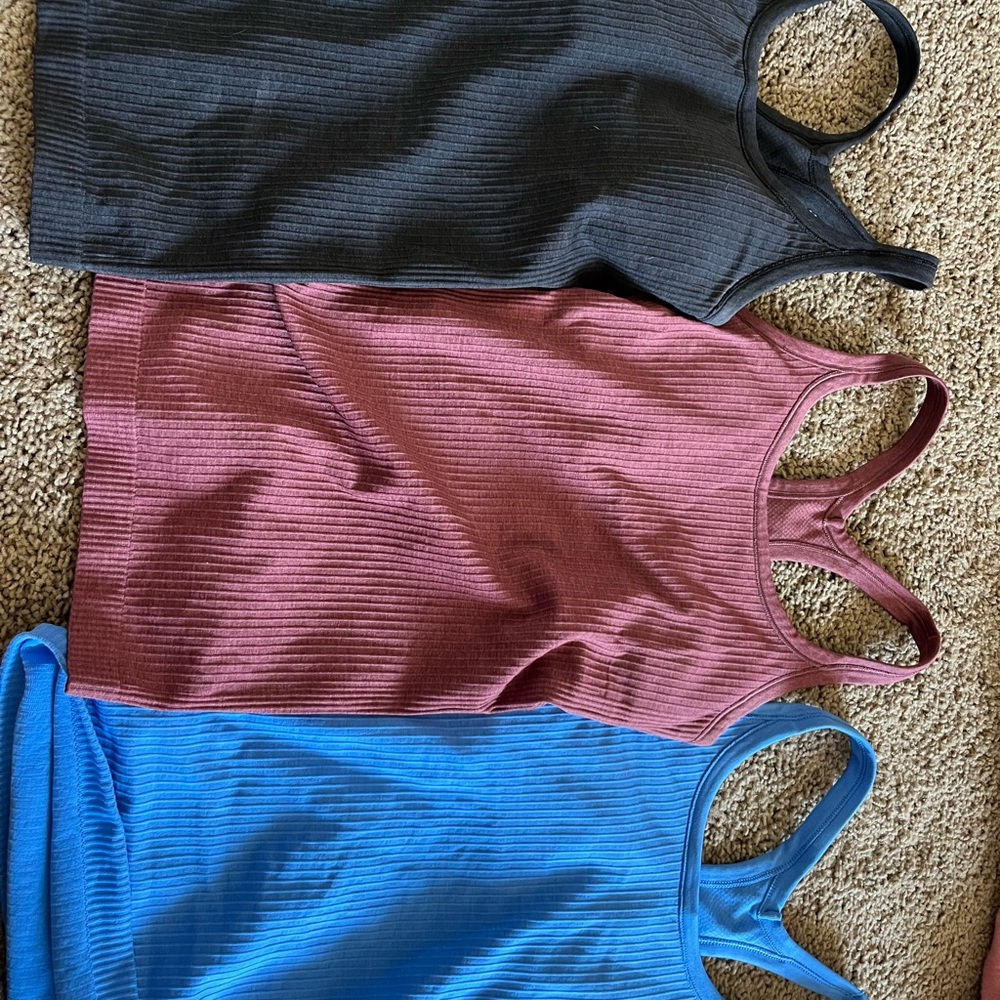 lululemon athletica Ribbed Tank Tops - Black,Smoky Red, and Blue Nile